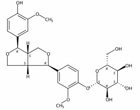 松脂醇-4-O-beta-D-吡喃葡萄糖苷 CAS號：41607-20-9 對照品